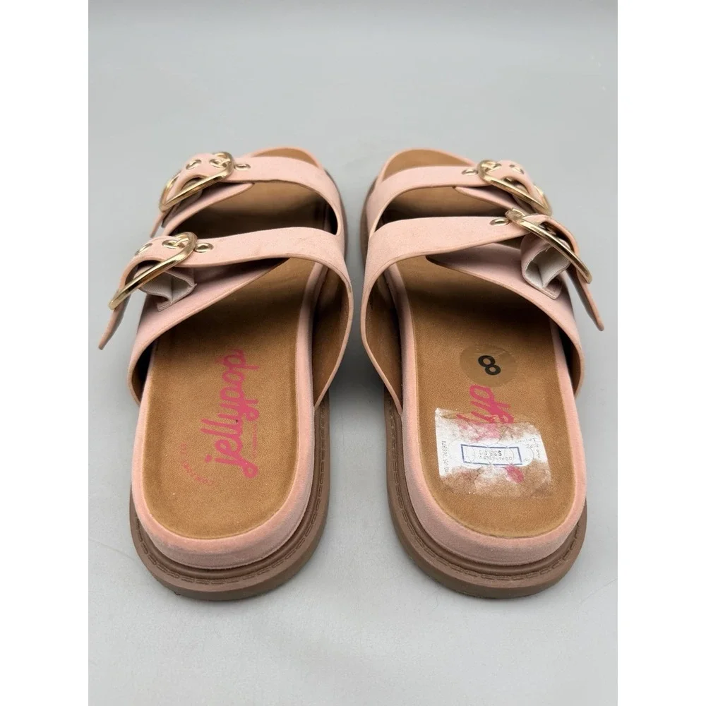 Jellypop Buddy Pink Double Buckle Slide Sandals Womens Size 8 Comfort Casual